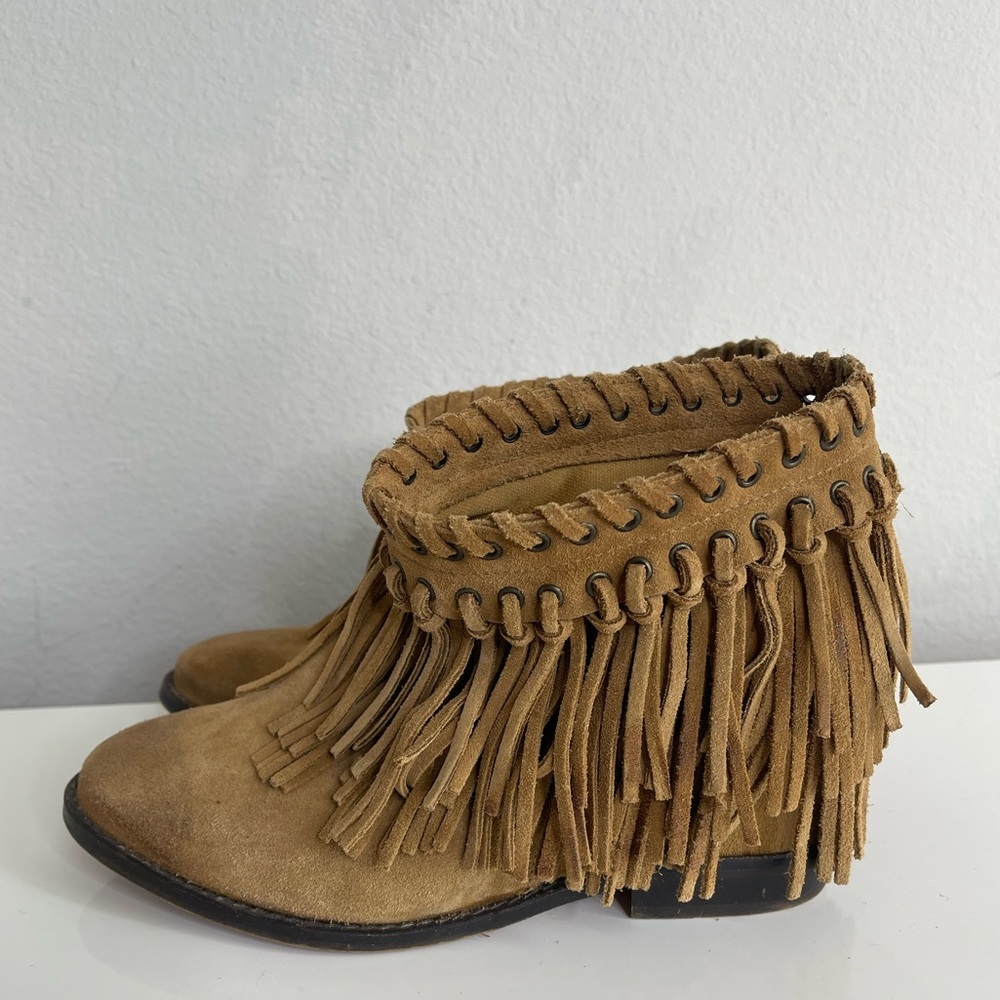 Zara Suede Finge Boho Wedge Ankle Boots 9 - Picture 4 of 9